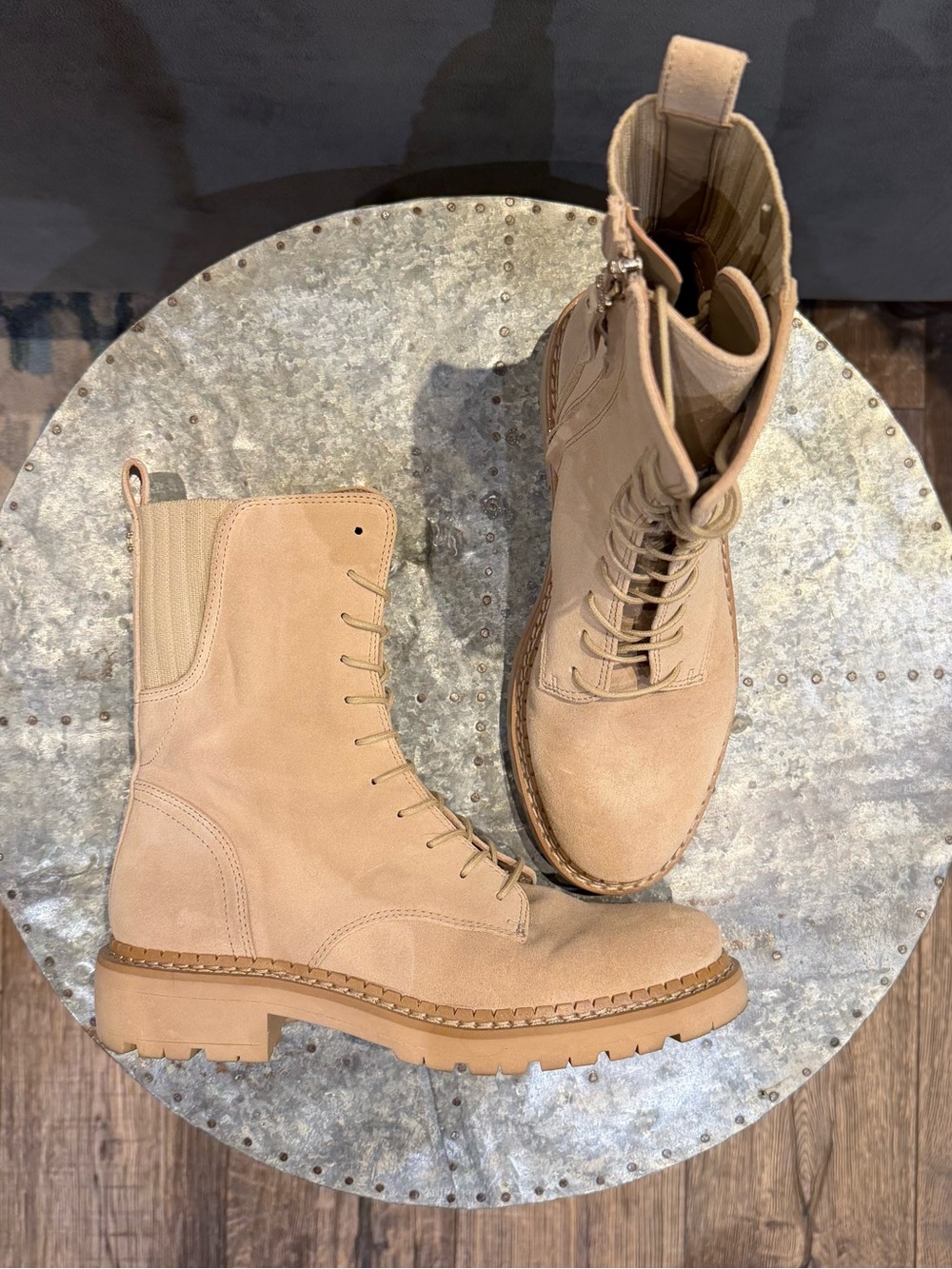 Sam Edelman Lace-Up Combat Boots in Tan Suede